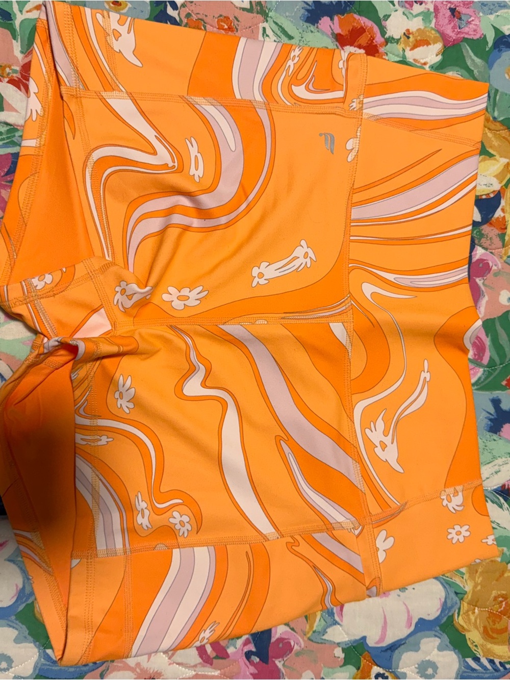 Fabletics Orange Swirl High-Rise Bike Shorts
